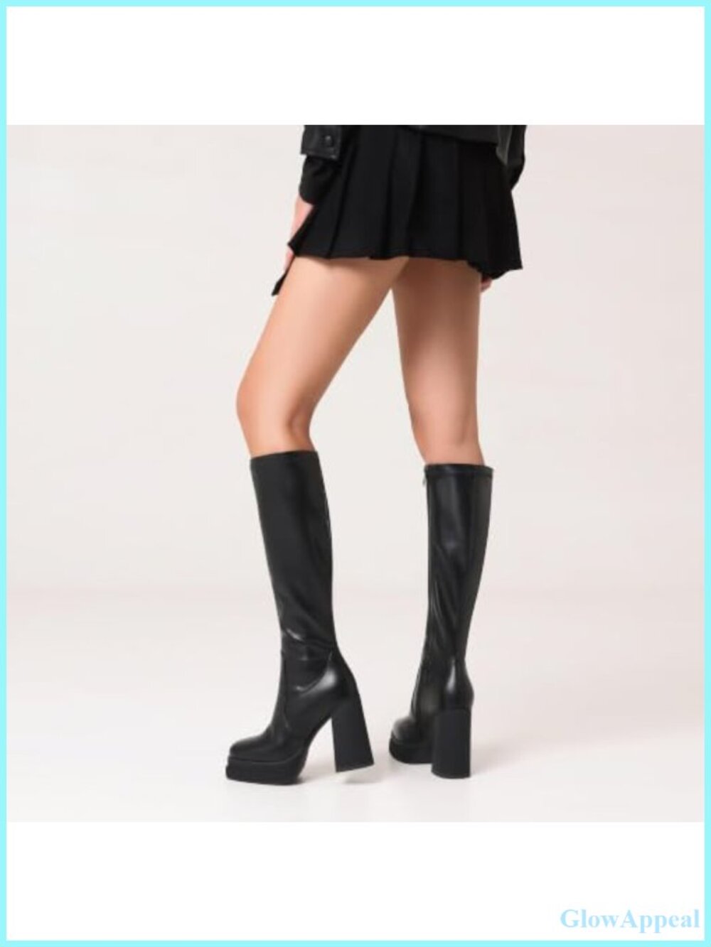 Women's Faux Leather Knee High Boots Chunky Heel Round Toe Side Zip Tall Boots - Picture 2 of 6